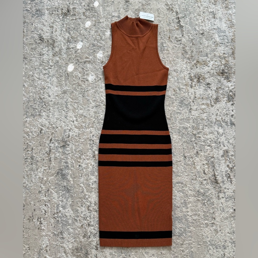 Windsor Brown and Black Striped Midi Dress